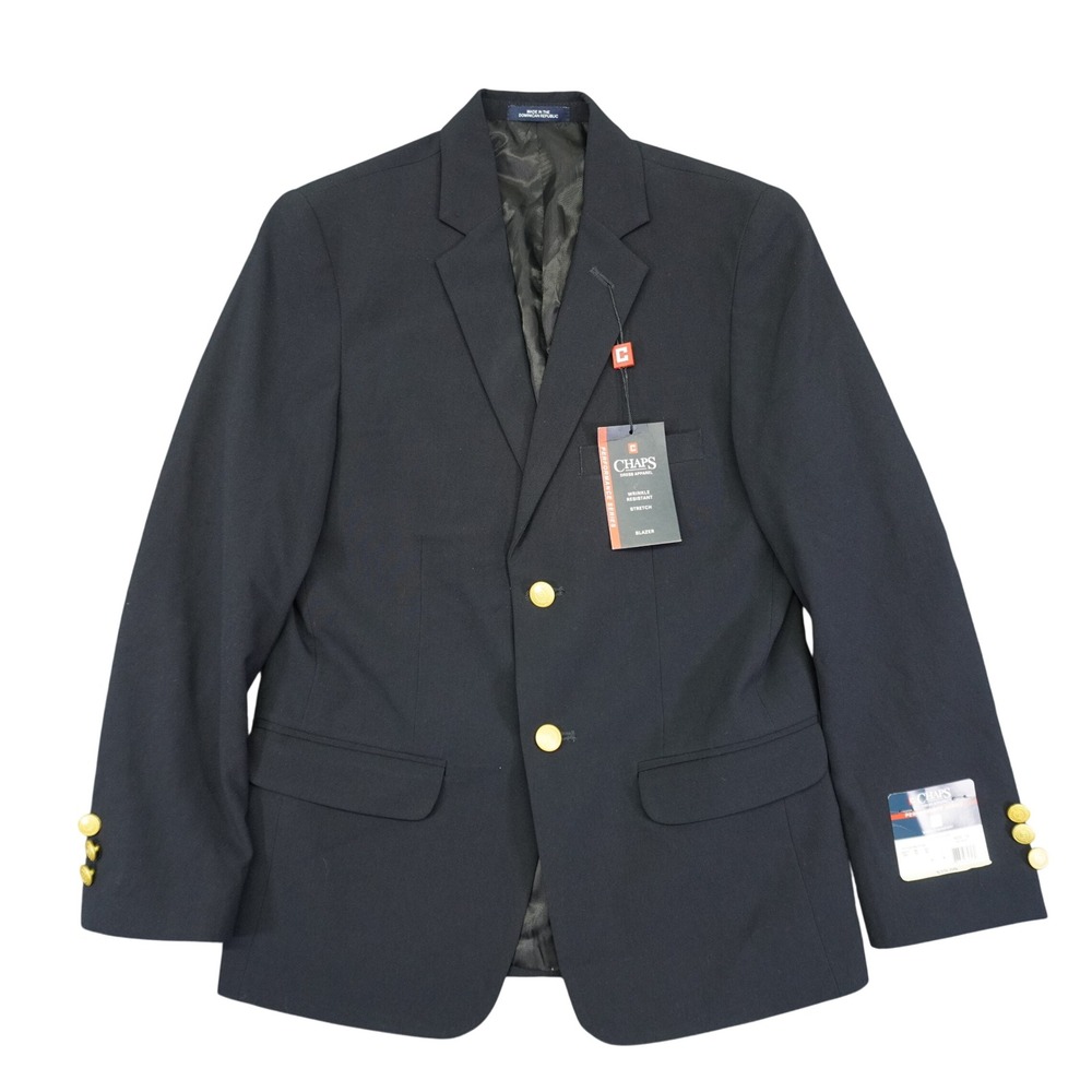 NEW Chaps Blazer Boys Size 14 Navy Blue Wrinkle Resistant Stretch Gold Buttons